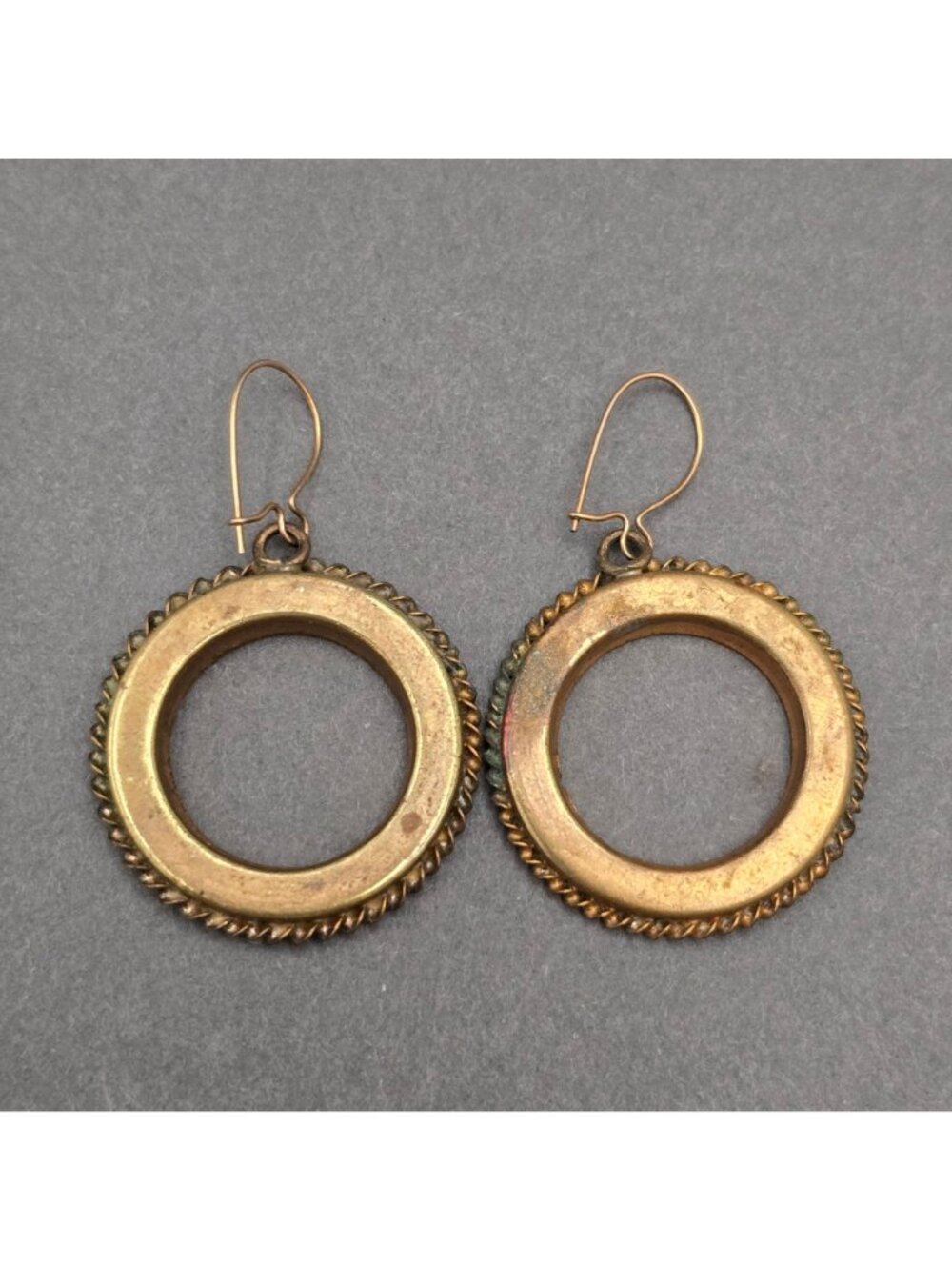 Vintage Micro Mosaic Picture Frame Drop Earrings Italian Floral Brass Setting - Picture 4 of 9